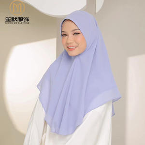 アイアンレスボンネット付きのカスタマイズされた人気のインスタントシフォンヒジャブサリラソリッドパールシフォン2層スカーフイスラム教徒のヘッドスカーフ - Product Image 5