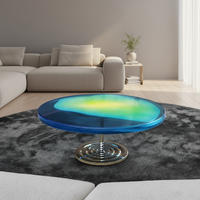 Table basse en résine à dégradé de couleurs fluide de luxe / Table centrale artistique avec base en piédestal chromé pour la décoration de la maison