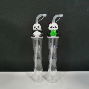 16oz 500ml bambú chino Panda Topper plástico Slush Yard tazas Daiquiri botellas recuerdo jugo Drinkwares con tapas y pajitas - Product Image 5
