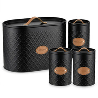 Ensemble de rangement ovale moderne en métal pour cuisine, boîte à pain et ensemble de boîtes à provisions avec poignée aspect cuir