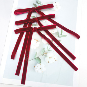 E-Magic Prix d'usine Nœuds en velours rouge bordeaux personnalisés avec attaches torsadées transparentes Nœud en ruban de velours pour la décoration de l'<span class=keywords><strong>arbre</strong></span> de Noël - Product Image 1