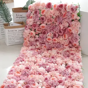 結婚式の装飾のための夏の花50 * 240cm人工ロールアップ花の壁240cm