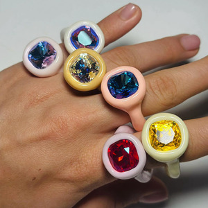 New Arrival Colorful Enamel leopard print Chunky <strong>diamond</strong> <strong>Rings</strong> for Women - Product Image 4