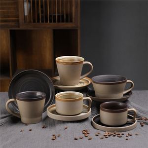 ชุดแก้วกาแฟและจานรองเซรามิกแบบหยาบสไตล์เรสติก แก้วนมสำหรับอาหารเช้าสำหรับใช้ในบ้าน แก้วกาแฟคาปูชิโน่เซรามิก - Product Image 1