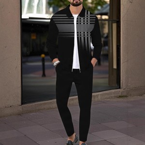 Completo Sportivo da <span class=keywords><strong>Uomo</strong></span> Stile Vintage, Giacca <span class=keywords><strong>Slim</strong></span>-<span class=keywords><strong>fit</strong></span> con Zip e Tasche, Tessuto Lavorato a Maglia con Motivo Stampato - Product Image 5