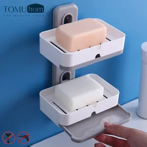 Pas cher porte-savon distributeur adhésif en plastique porte-savon salle de bain support mural porte-savon suspendu