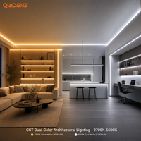 Lampu Strip LED COB CCT Tunable 24V 10mm Pabrik OEM 560LED Ra90 2700K+6500K 9W 3-Kabel Tanpa Titik Fleksibel Dua Ujung