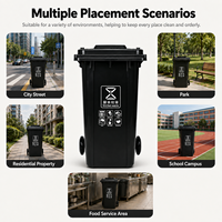 Poubelle à roulettes robuste de 240 L, bac à déchets en plastique, conteneur à ordures pour travaux d'assainissement, nettoyage des rues, collecte extérieure