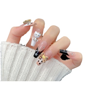 Luxo 3D Olá <span class=keywords><strong>Kitty</strong></span> Padrões com Encantos Nails Art Leopard Print Dicas francesas Pressione as unhas para meninas - Product Image 5