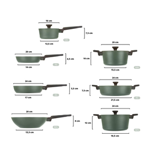Ensemble de casseroles et poêles modernes antiadhésives vertes 11 pièces en aluminium avec revêtement céramique et couvercles en verre pour gaz et induction - Product Image 2