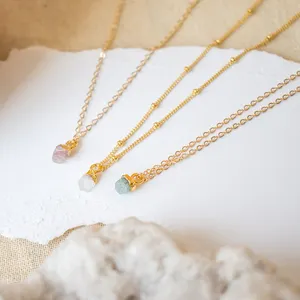 Boho Gemstone Dainty 925 Sterling Silver Jewelry,Women Natural Raw Birthstone Crystal Pendant Necklaces For Her Birthday Gift