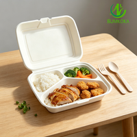 Boîte à clapet SUMKOKA 9 x 8 pouces à 3 compartiments en pulpe de bagasse, conteneur alimentaire en fibre de canne à sucre non blanchie, vente en gros
