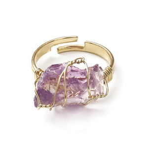 Anillo de alambre de cobre Irregular para mujer y hombre, amatista curativa, piedra de cristal Natural, anillos ajustables para el Día de San Valentín - Product Image 6