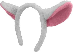 طقم إكسسوار تنكري من القطيفة على شكل حيوان مخصص ، ربطة رأس بيضاء من شعر الضأن مع ذيل 2-طقم - Product Image 3