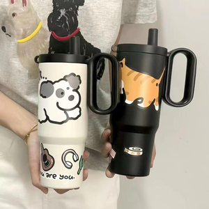 Elegante Vaso Térmico de Acero Inoxidable con Aislamiento al Vacío, con Pajita, para Twilight Big Mac Ice King, con Tapa de Asa, Diseño de Dibujos Animados, Gran Capacidad, para Viajes - Product Image 2