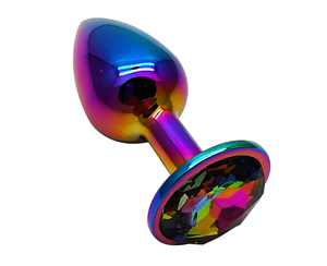カラフルなラインストーンの装飾が施されたクリスタルレインボーメタルプリンセスアナルプラグ - Product Image 1