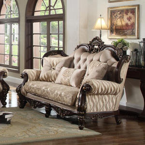 Ensemble de canapé de salon à structure en bois massif victorien Ensemble de canapé sectionnel en tissu Canapés sculptés en bois - Product Image 3