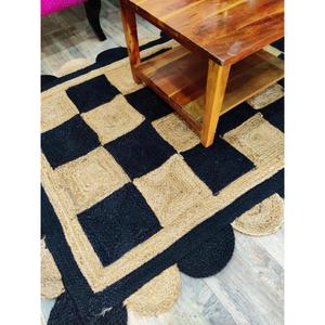 Tapis de Jute tissé à la main tapis festonné tressé en Jute naturel pour la décoration de la maison Table à manger couloir tapis de cuisine à carreaux noirs - Product Image 5