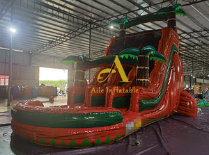 Toboggan d'été gonflable à double voie avec <span class=keywords><strong>piscine</strong></span> City Bounce House Red Palm Trees Toboggan aquatique à double voie - Product Image 5