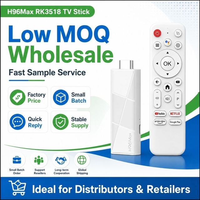 In Stock Factory Wholesale H96 Max RK3518 4K UHD Streaming TV Stick Android 14 WiFi 6 BT 5.4 Quad Core Media Player