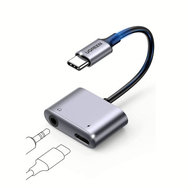 UGREEN 2 in 1 USB C to 3.5mm Headphone and Charger Adapter Type C to Aux Audio Jack with PD 60W Fast Charging Dongle