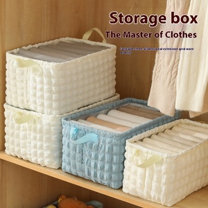 WeaveWin Foldable <strong>Wardrobe</strong> Organizer Aluminum Rectangular <strong>Storage</strong> <strong>Box</strong> with Velvet Fabric Home Use Pants Sorting Basket - Product Image 1