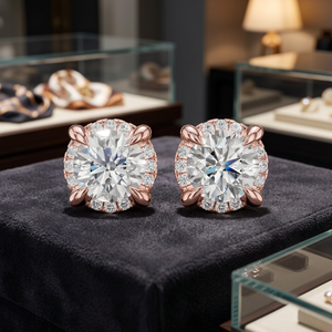 Rose Gold 18k Gold Plated Moissanite <b>Stud</b> <b>Earrings</b> Round Brilliant Cut Claw Setting Flower Design Women's Wedding Jewelry Luxury - Product Image 1