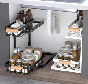 Under Sink Organizers And Storage 2 Tier Pull Out Under Sink Storage For Kitchen