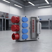 Distributeur d'alimentation mural CEE industriel 32A 5P avec prises d'entrée 32A 5P et prises de sortie 16A 250V DK/Schuko avec disjoncteur MCB et disjoncteur différentiel RCCB