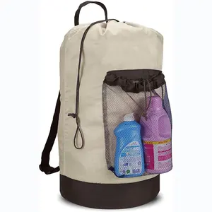 Backpack Laundry Bag Laundry Backpack with Shoulder Straps and Mesh Pocket Durable Nylon Backpack Clothes Hamper Bag