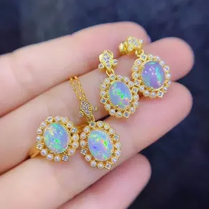 Opal Set Opal Jewelry Set Ring Earring Necklace Gold Plated Jewelry Set
