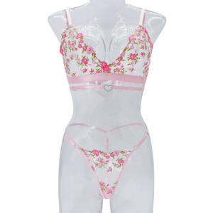 Новый модный кружевной комплект с вышивкой в виде роз, дышащий, полупрозрачный, сексуальный, с застежкой-сердечком и стрингами. - Product Image 5