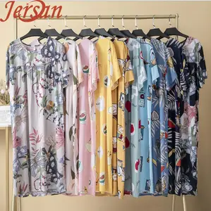 Custom Jersan Popular Cotton silk nightdress women summer thin size pyjamas rayon plus long dress Household nightgown Clothes