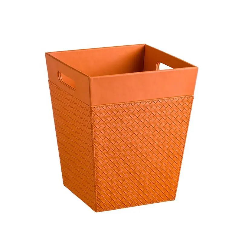 Fábrica al por mayor cubo de basura de cuero hecho a mano 4 galones (15L) pequeño cubo de basura de cocina papelera decorativa para dormitorio Oficina