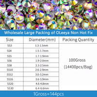Blinginbox 14400 pièces SS6-SS30 Strass en vrac à dos plat non thermocollants en verre pour vêtements et accessoires pour ongles