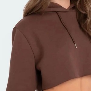 Sudadera ODM recortada de gran tamaño con capucha Raw Hem Cordón Gimnasio Sudaderas con capucha para mujer - Product Image 4