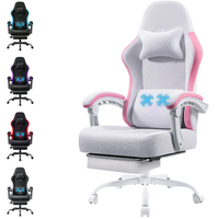 Chaise de jeu ergonomique inclinable en cuir PU rose avec repose-pieds pour filles et adolescentes