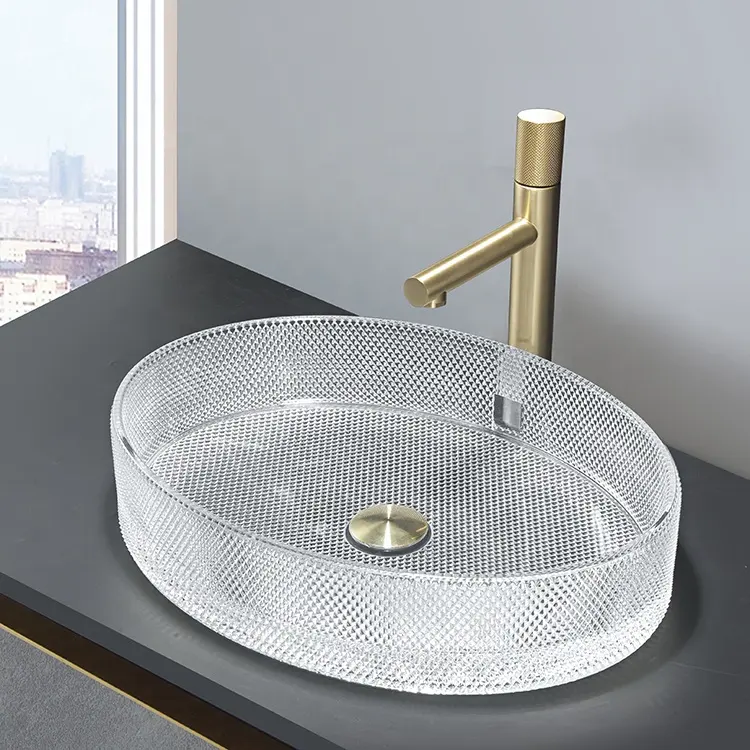 Luxury Chinese wholesale crystal vessel sink color tempered glass bathroom basin