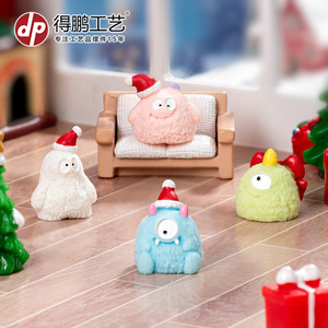 Miniature Cartoon Christmas Monster Ornament Resin Figurine Dollhouse Home <b>Decoration</b> Desktop <b>Car</b> Decor Indoor Use - Product Image 2