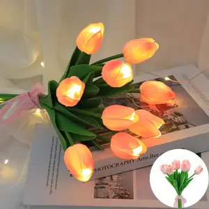 9 flores LED iluminadas tulipas artificiais real toque tulipa alimentado por bateria para o dia das mães decoração de cozinha para casa