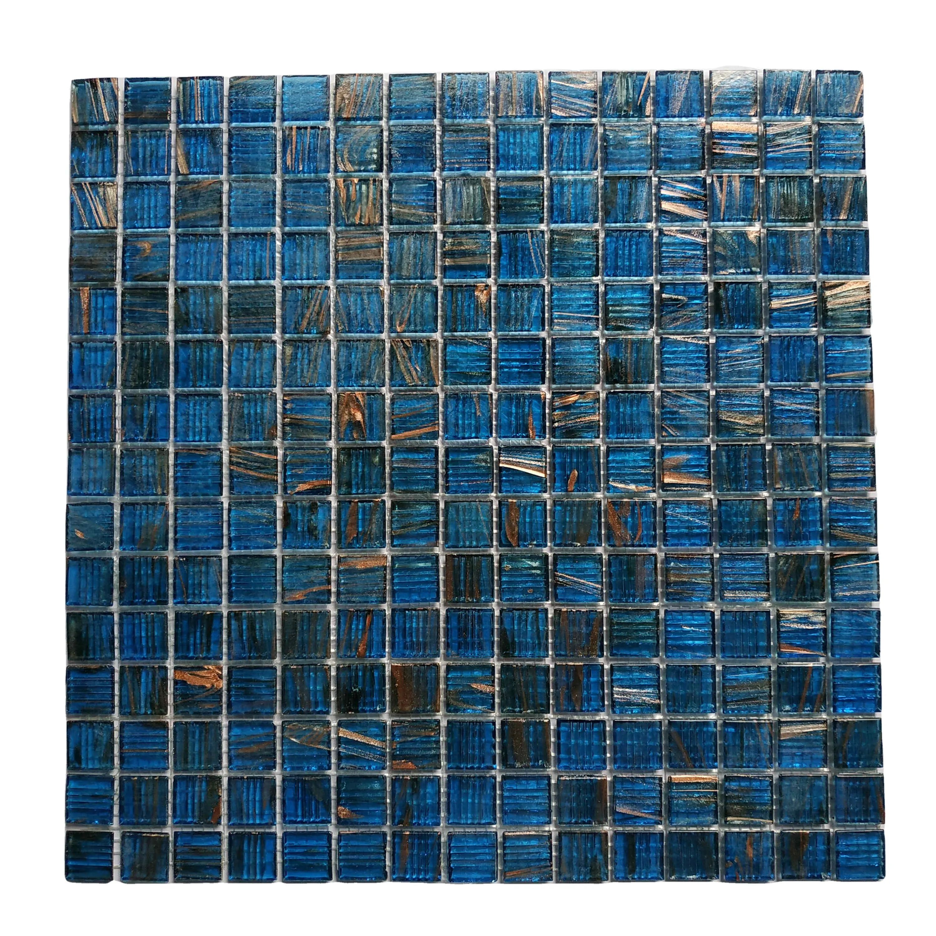 Mattonelle di mosaico di vetro blu iridescente all'ingrosso nuove innovazioni in piscina mattonelle del muro del pavimento del bagno