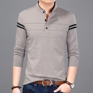 Nanchang Wholesale High Quality Men Long Sleeve Mandarin <strong>Collar</strong> <strong>T</strong>-<strong>Shirts</strong> Design Button Polo <strong>T</strong> <strong>Shirt</strong> - Product Image 4