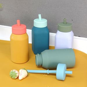 Custom Eco Friendly Kids Silicone Water Bottle With <b>Straw</b> Portable Leakproof Children School Drinking <b>Cup</b> Toddler Wholesale - Product Image 3