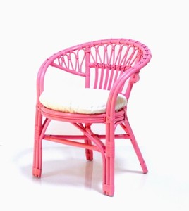 Fauteuil en rotin rose moderne avec coussin blanc, dossier à tiges, fauteuil de loisirs fait main pour le salon - Product Image 2