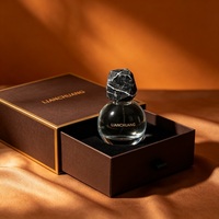Flacons de parfum ronds transparents de luxe personnalisés de 30 ml, 50 ml, 75 ml, 100 ml avec bouchon en pierre irrégulière et boîtes d'emballage