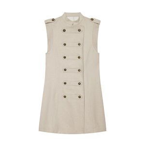 PB&ZA Donna 2026 Estate Nuovo <span class=keywords><strong>Abito</strong></span> Mini Chic alla Moda Dolce Senza Maniche in Lino <span class=keywords><strong>Doppiopetto</strong></span> Semplice Vestito Femminile Robe Mujer - Product Image 1