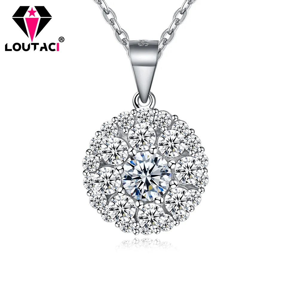 Loutaci Щепка S925 бум вращающийся серебряное ожерелье кубического циркония 5A белый круглый для женщин ожерелье