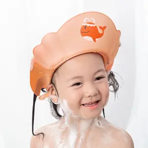 Hot selling kids shower gift wash hair shield bath shampoo capscrown design protective safety baby shower caps