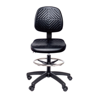 Tabouret de travail ESD pivotant avec design ergonomique, anneau de repose-pieds inférieur, construction en cuir/tissu/polyuréthane et acier chromé