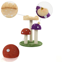 Griffoir interactif de luxe pour chat en forme de champignon avec corde en sisal naturel et jouet suspendu en bois pour chats d'intérieur